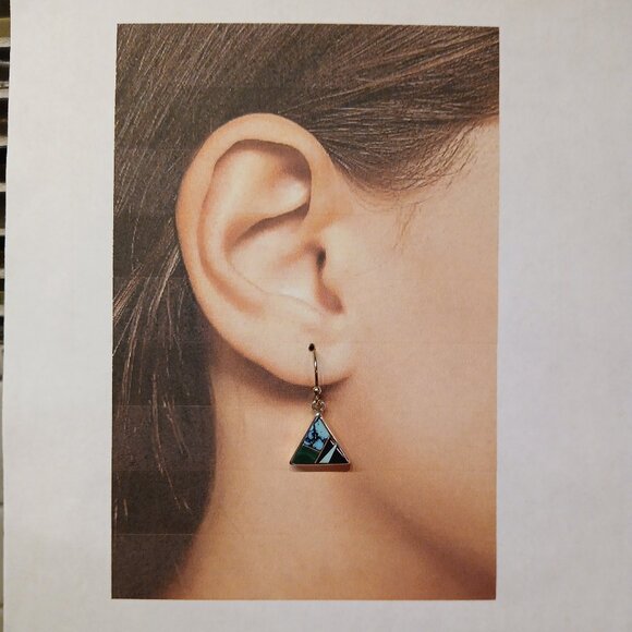 Touch of Santa Fe Multi Stone Inlay Dangle Earrings in Sterling Silver - Picture 4 of 8